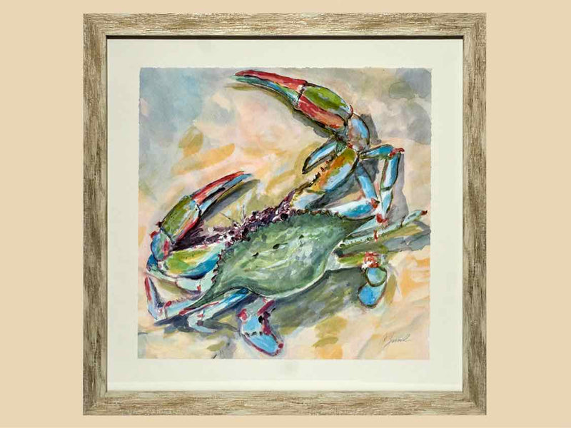 'Happy Crab 2' Blue Crab in Silver Frame