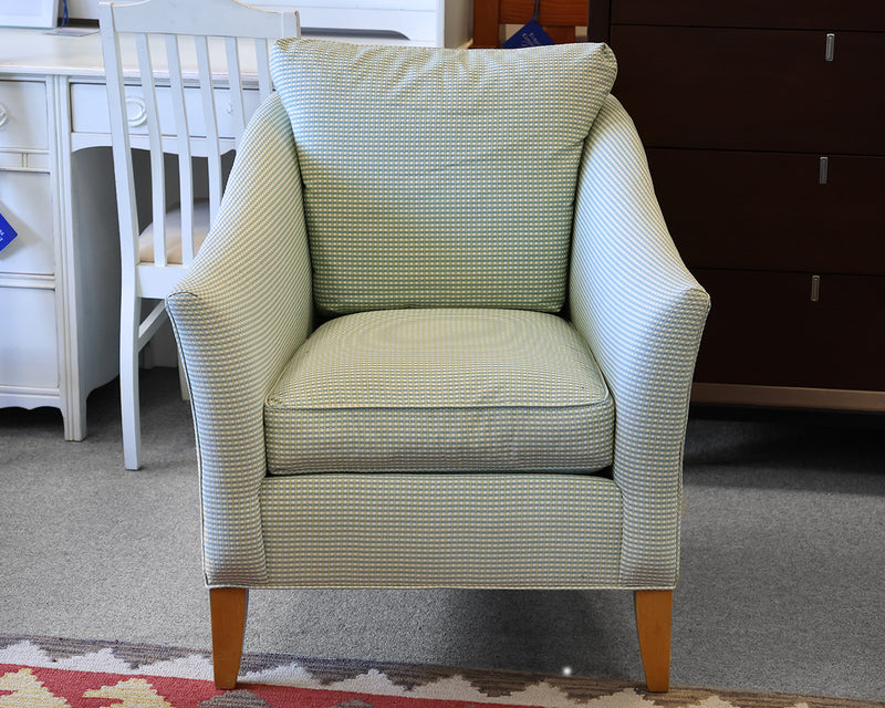 Ethan Allen Gibson Club Chair in French Blue & Green Check on Maple Legs