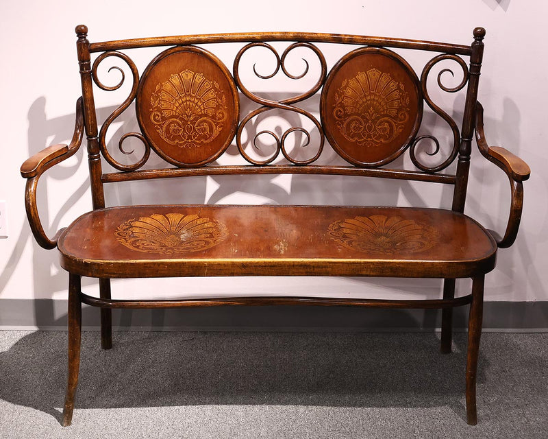 Antique Inlaid Bentwood  Bench with Shell Motif