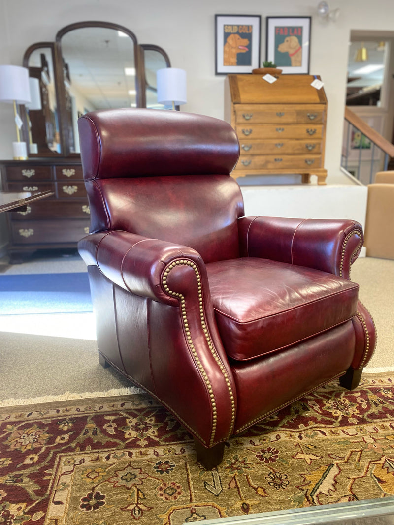 Hancock and Moore Oxblood Red Leather  Recliner with Brass Nailhead Trim