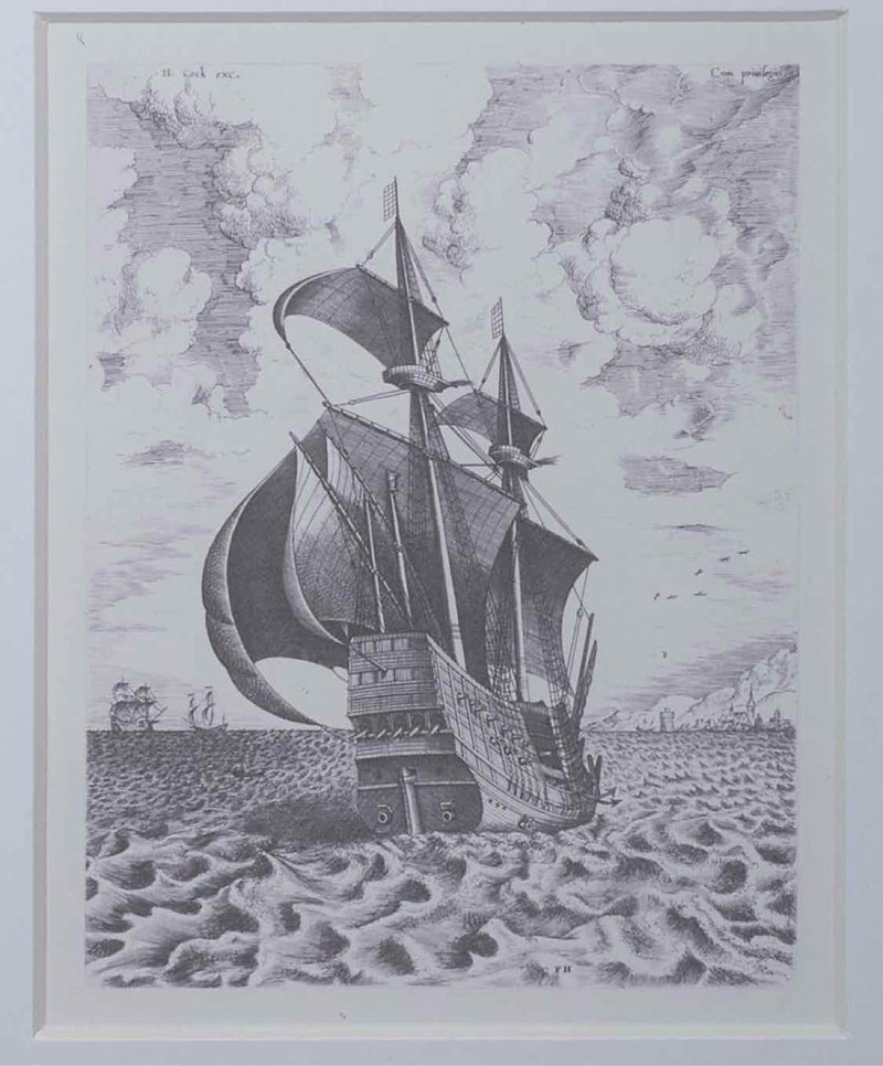 Framed Giclee: 'Sailing Vessels III - Armed Four Master Sailing Toward a Port'