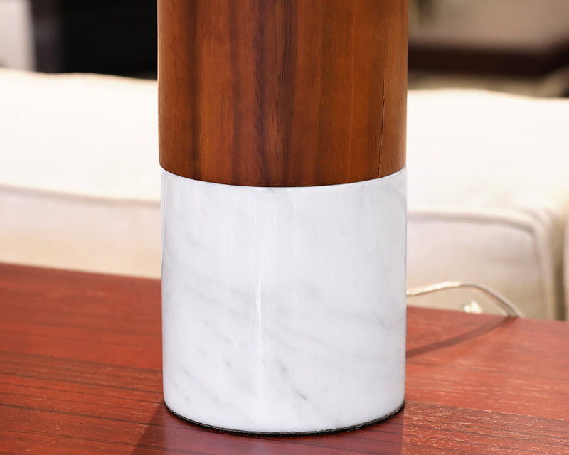 Pair of Walnut & White Marble Base Table Lamps