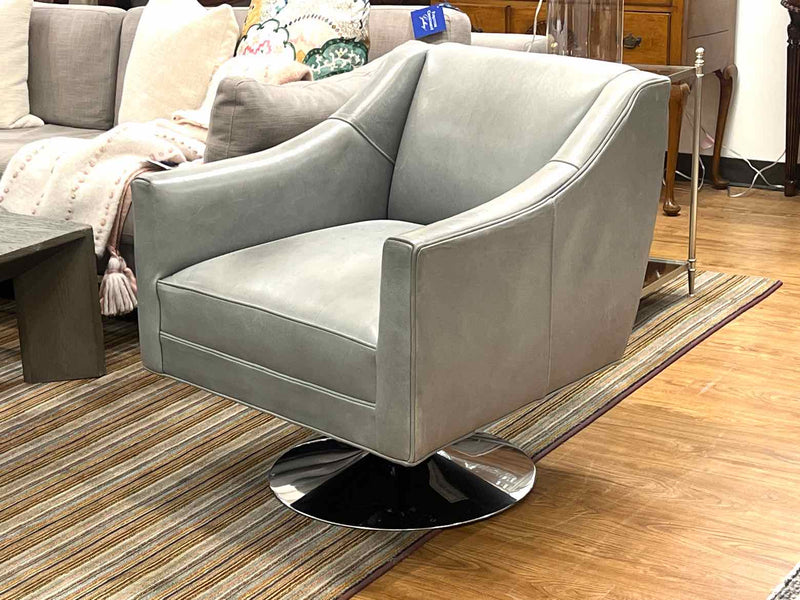 Mitchell Gold + Bob Williams Smoky Sage Leather Swivel Chair