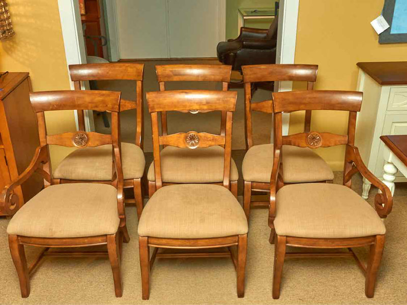 Set Of 6 Kincaid  Maple Upholstered Seats  Dining Chairs