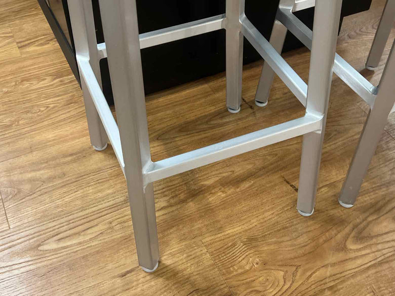 Pair of Brushed Aluminum Crate & Barrel Bar Stools