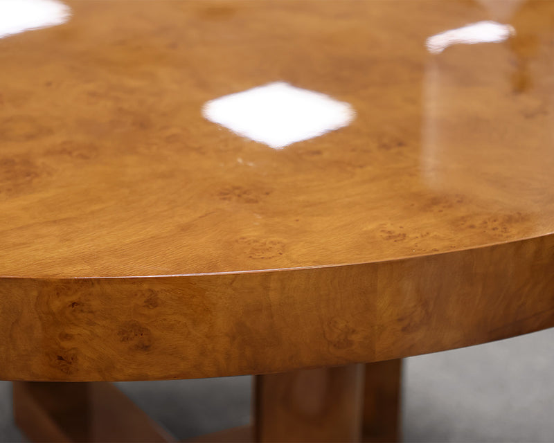 RH Bardot Burl Round Dining Table in Caramel Oak Burl