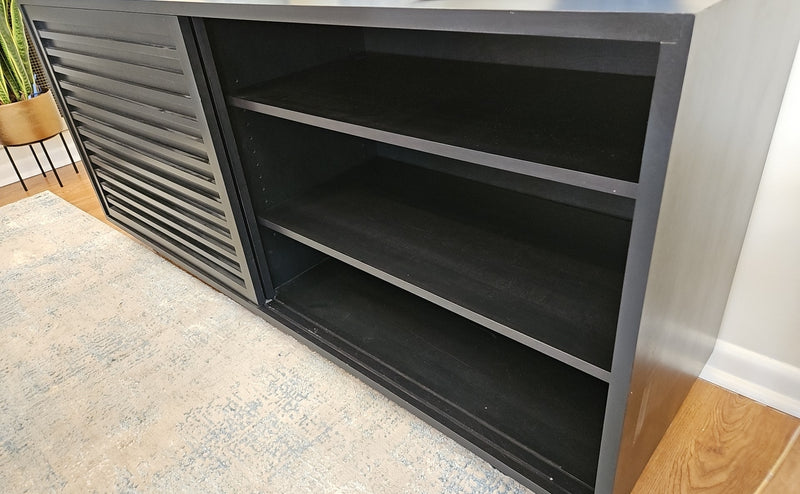 Black Slatted Sideboard with Sliding Doors