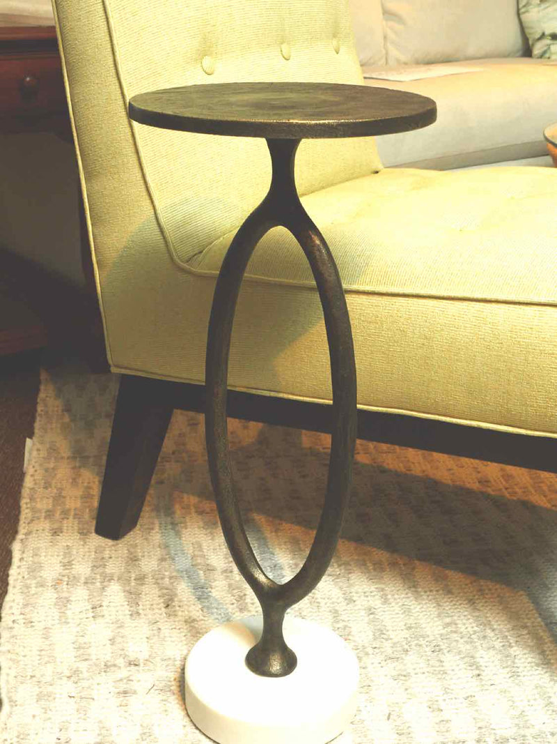 Pottery Barn "Bodhi" Bronze & Marble Base Accent Table