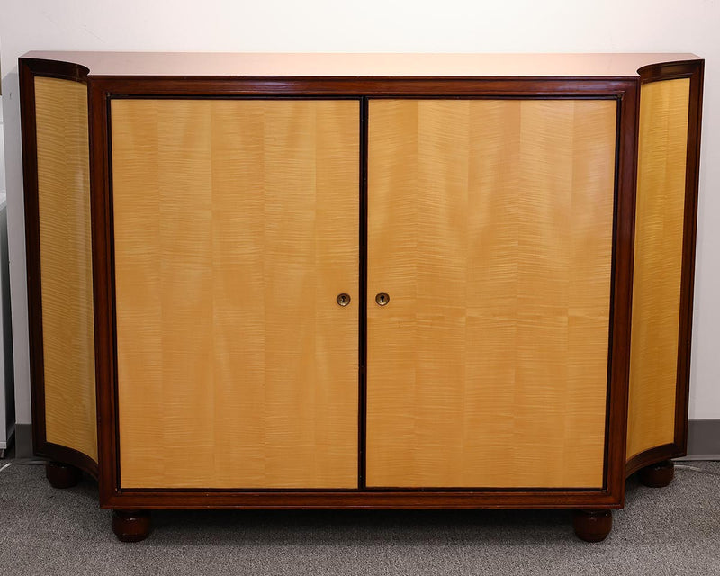 Custom Mahogany Cabinet with Tiger Maple Doors with Key Detail