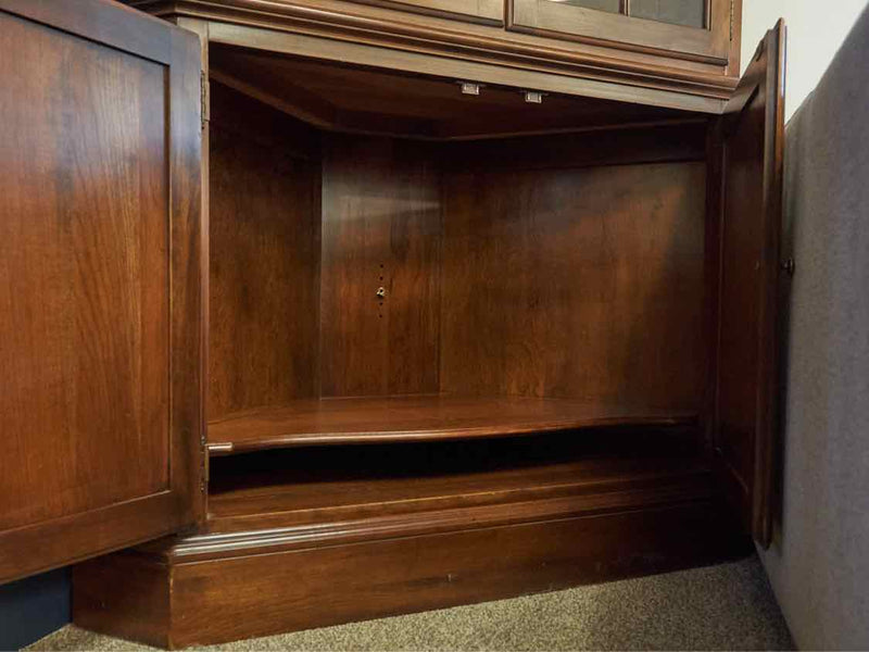 Mahogany Stain Corner Cabinet with Arch Pane Doors & Wood Doors