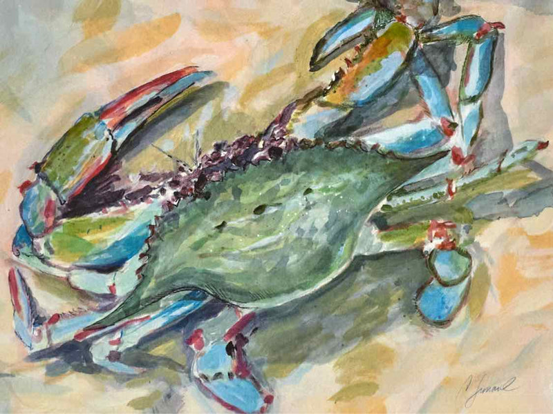 'Happy Crab 2' Blue Crab in Silver Frame