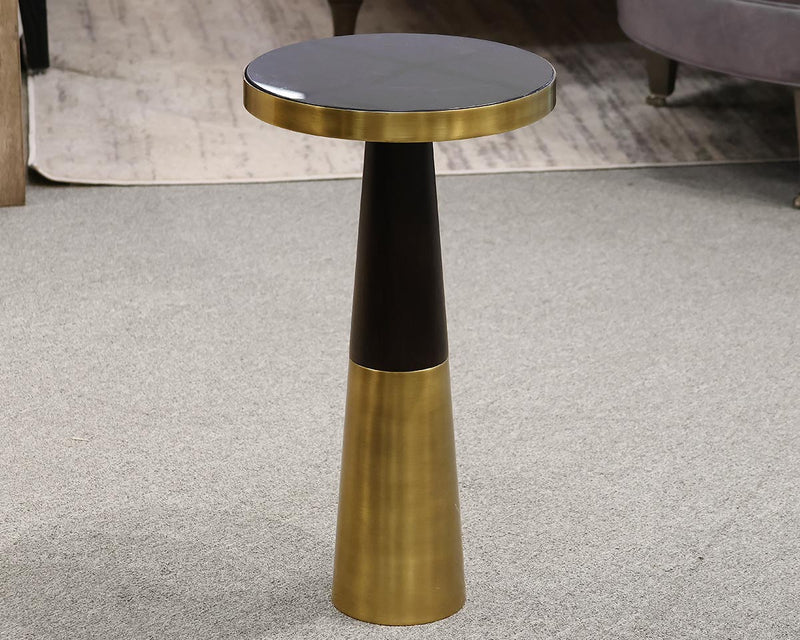 Black Stone Top Martini Accent Table with Brass Base