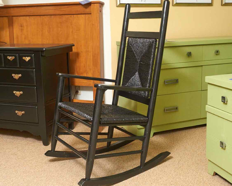 Black Finished Rush Seat Porch Rocker