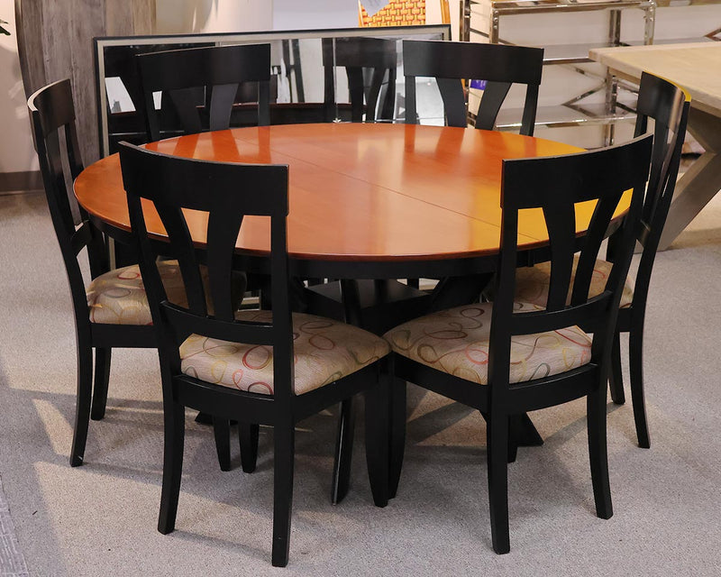 Saloom Round Dining Table in Cherry with Black Birdcage Base & Set of 6 Chairs