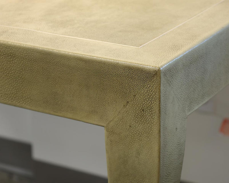 Custom Shagreen Single Drawer Desk with Inlaid Wood Writing Surface