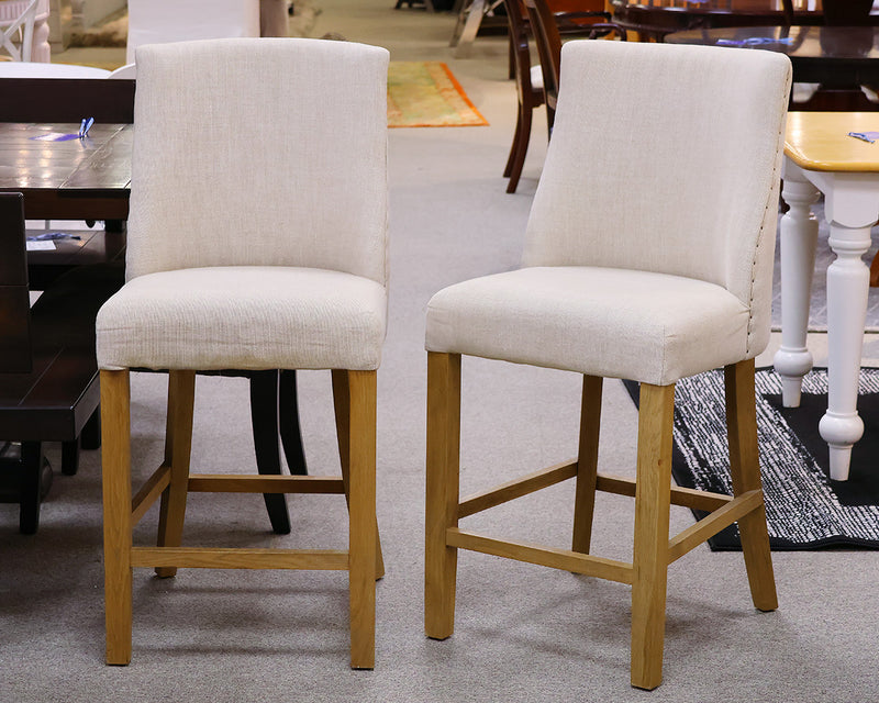 Pair of RH 1940s French Barrelback Fabric Counter Stools in Belgian Linen