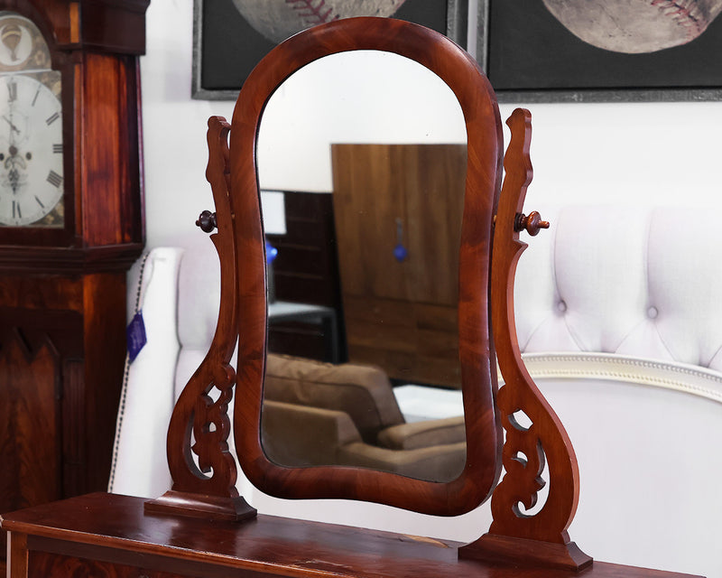 Antique Walnut Dresser with Glove Box, Mirror and White Marble Top