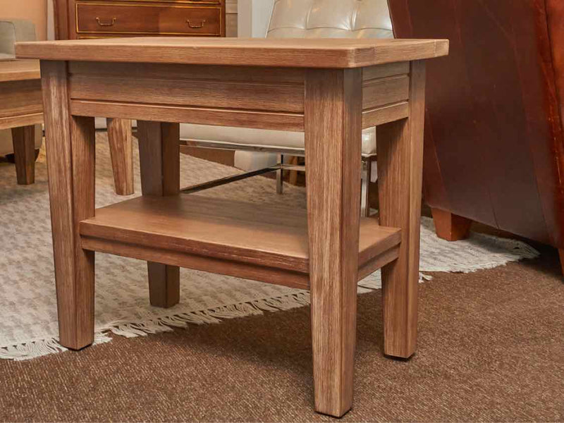 Pair Of Bleached Wood With Shelf Side Tables