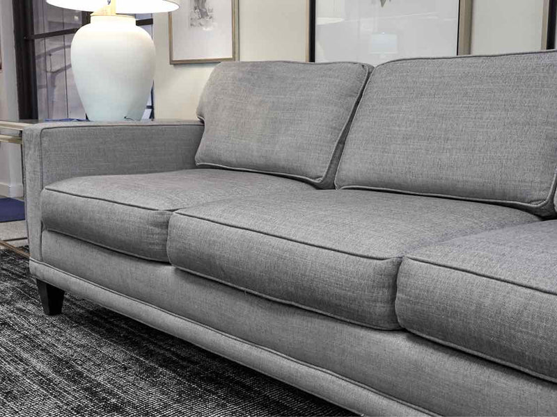 Rowe 89" 3-Cushion Track Arm Sofa in Grey Linen Weave on Tapered Legs