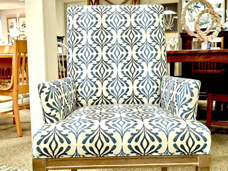 Pair of Ethan Allen "Dayton"  Dining Chairs in Ivory & Blue Pattern Upholstery