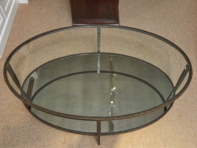 Crate & Barrel 'Clairmont' Oval Glass Top Forged Metal Cocktail Table