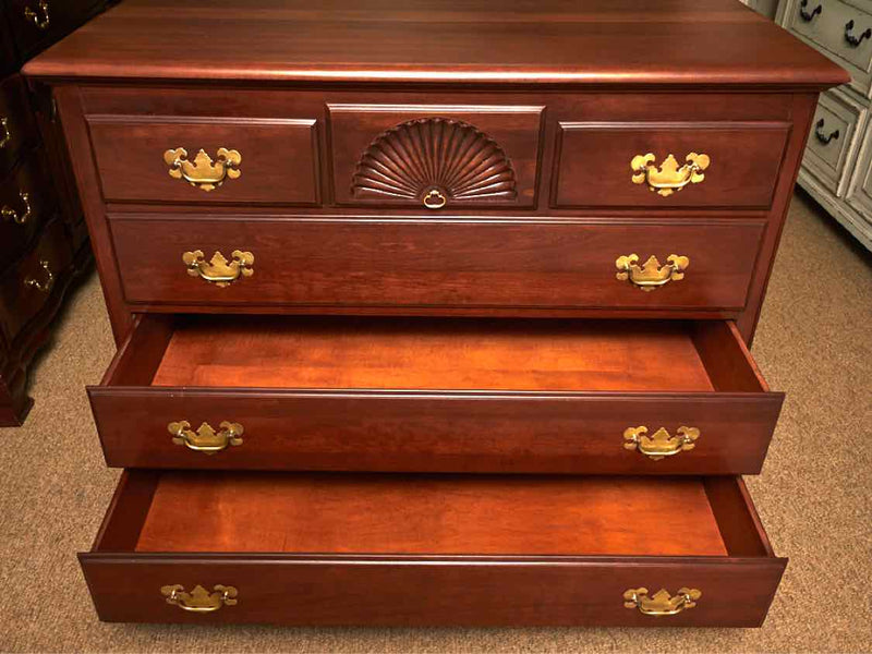 Solid Cherry 3 Over 3 Drawer Chest with Carved Fan Accent