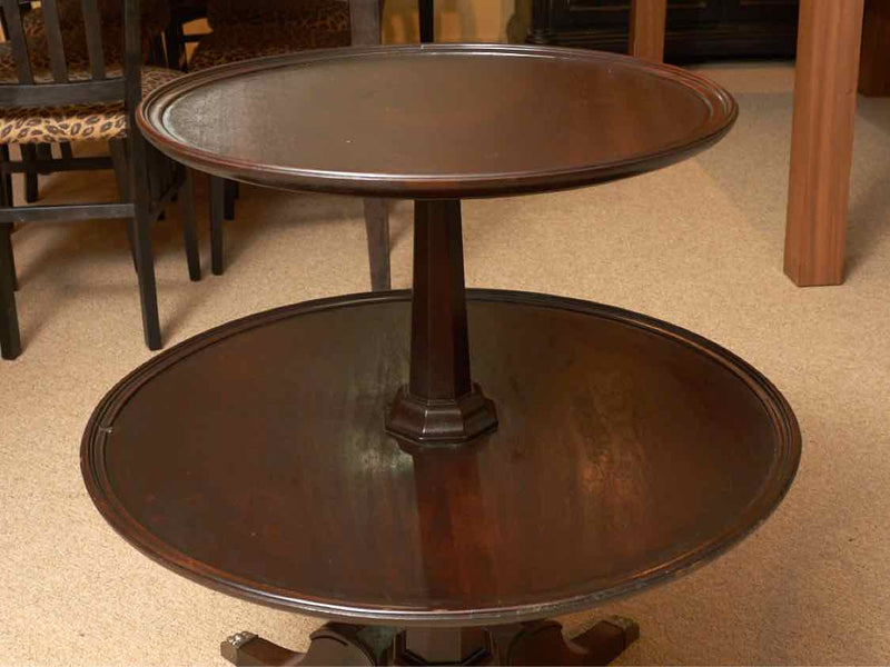 Mahogany 2 Tier Dessert Pedestal Table with Brass Feet