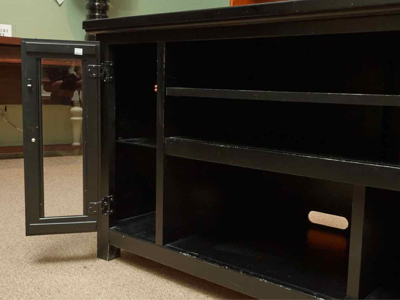 Black Finish 2 Glass Door 3 Shelf Media Console