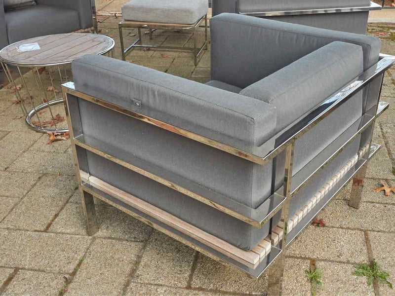 Contemporary Chrome & Teak Outdoor Seating Set