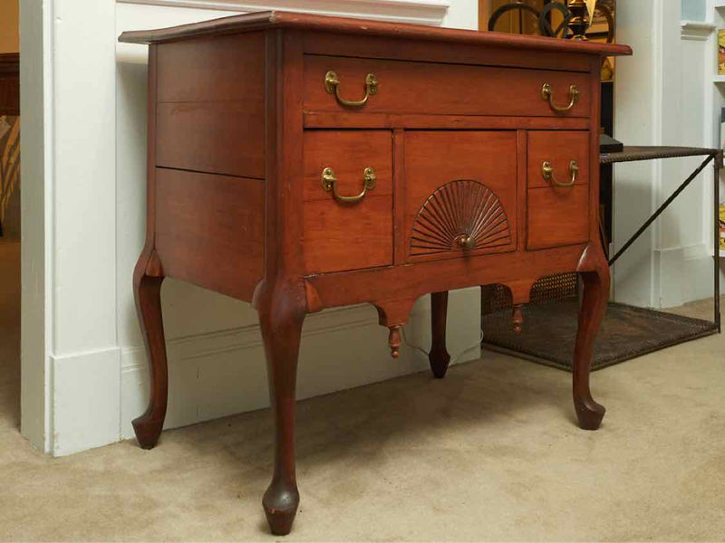 Maple Queen Anne Low Boy with 3 Drawers & Carved Fan Drawer