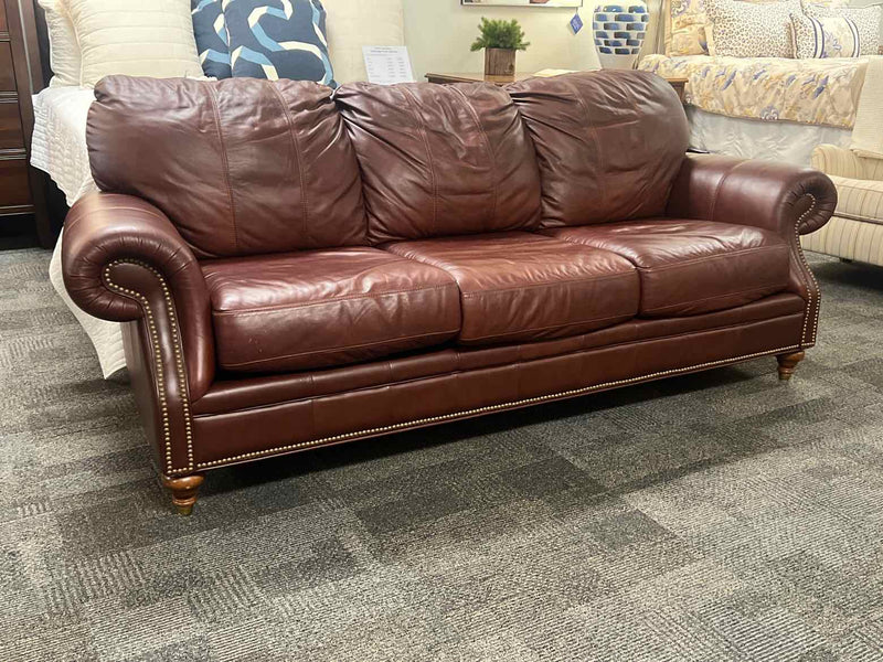 Ethan Allen 3-Seat Brown Leather Sofa