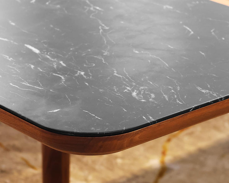 De La Espada Marlon Table in Solid Walnut & Black Marquina Marble