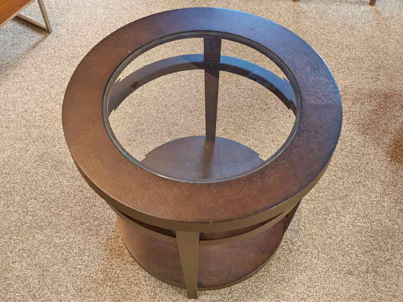 Pair of Round Glass Top Side Tables in Espresso