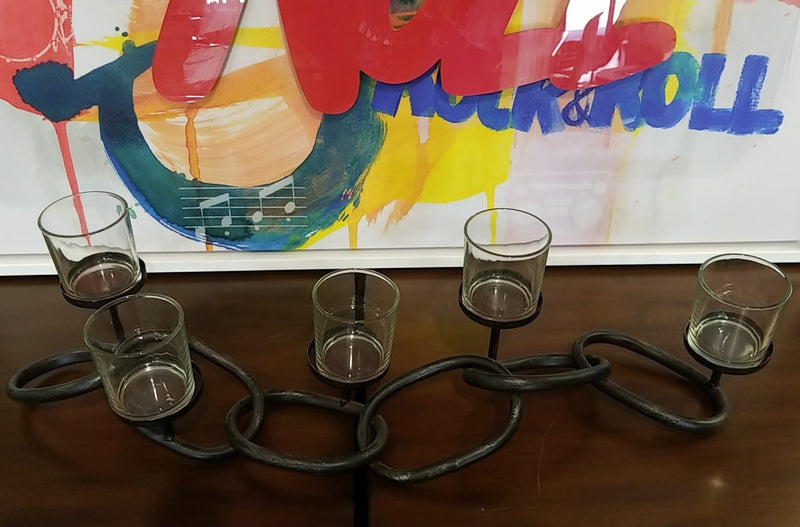 'Quito' Black Metal Chain Link 5 Candle Holder