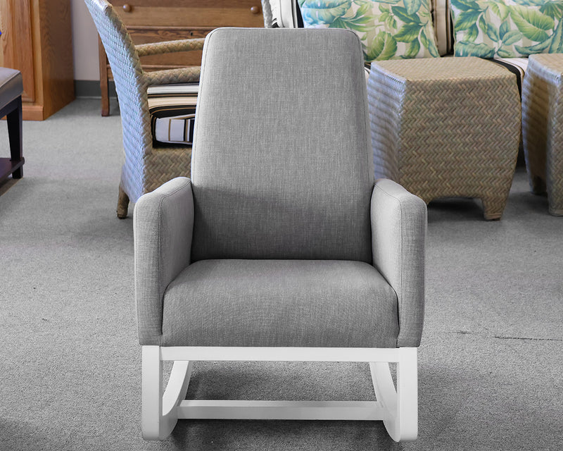 Monte Joya Upholstered Rocker in Grey Heather on White Wood Frame