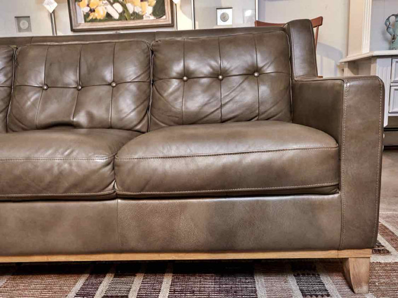 'Mocha Latte'  Tufted 3 Cushion  Leather Sofa