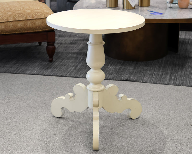 Magnolia Home Bistro Table in Cream Finish on Turned Pedestal with Scrolled Legs