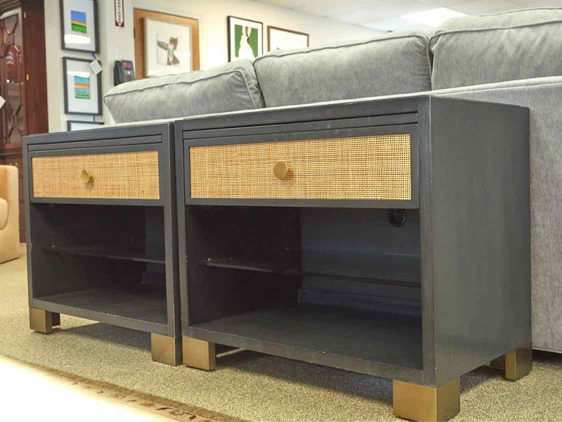 Pair of Kravet Caned Front Nightstands in Charcoal