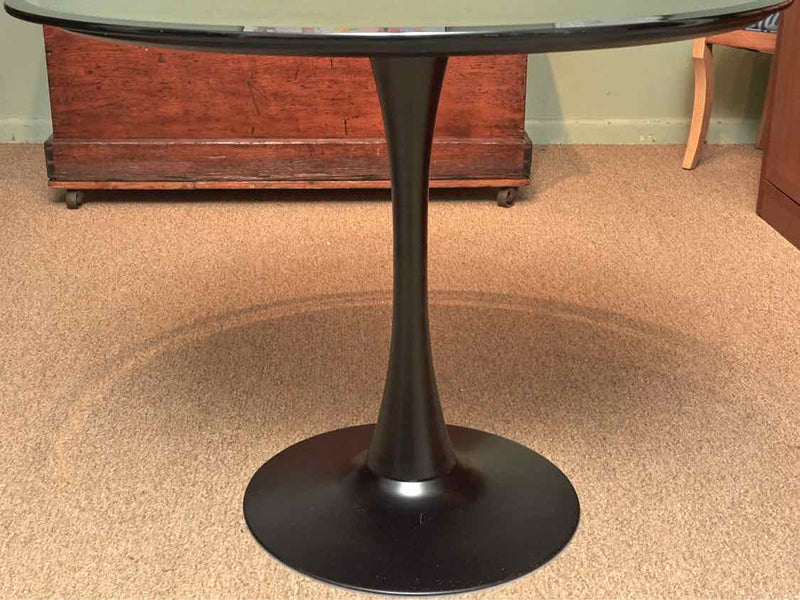 CB2  Bevel Glass Black Pedestal  Top Dining Table