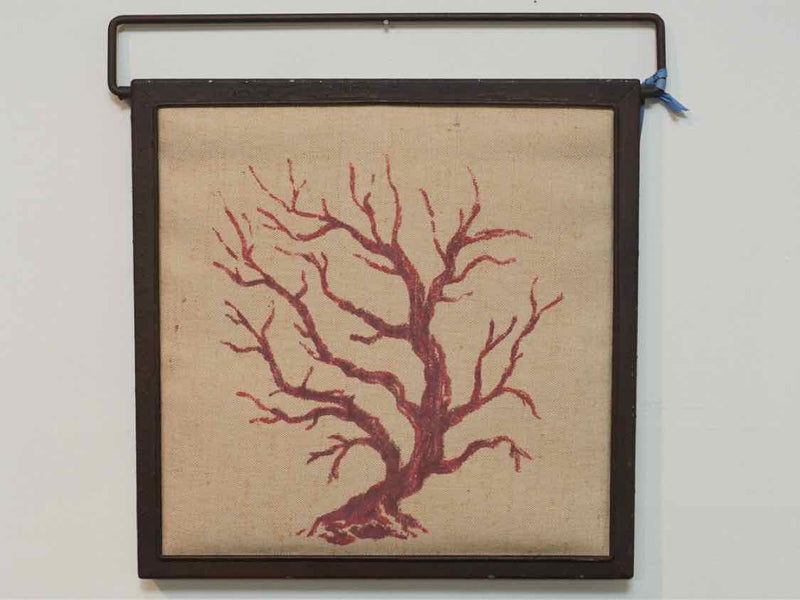 Coral Printed  On Burlap Fabric Framed In Metal Frame Wall Decor