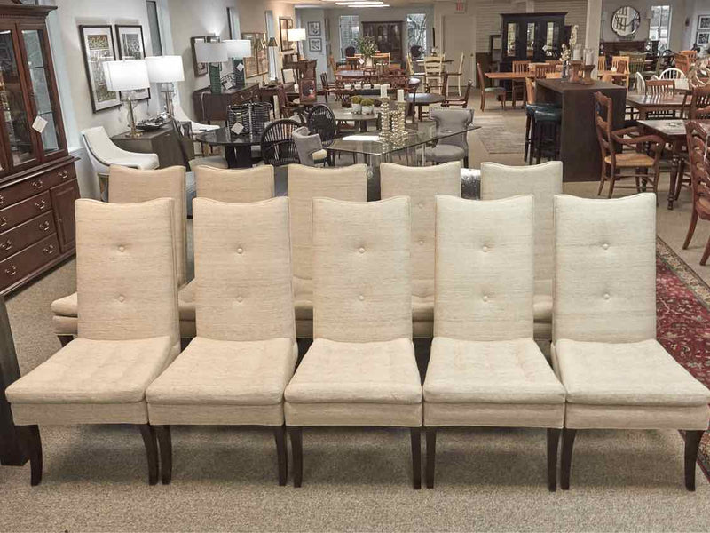 Lynne Scalo Set of 10 Custom Raw Silk Dining Chairs in Cream & Beige