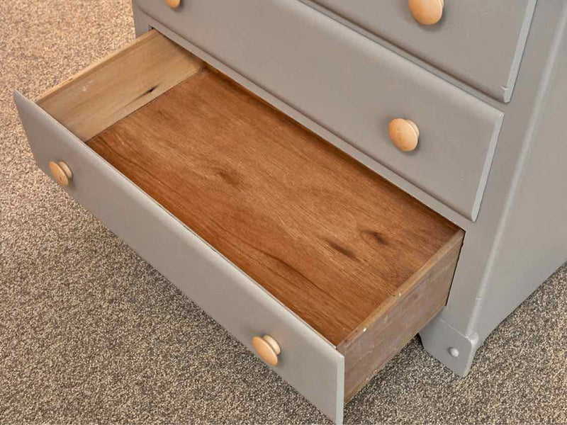 Grey Finish 5 Drawer Chest with Yellow Knobs