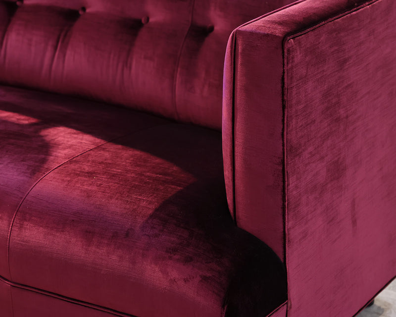 Mitchell Gold + Bob Williams Dumont Curved Sofa in Burgundy Velvet