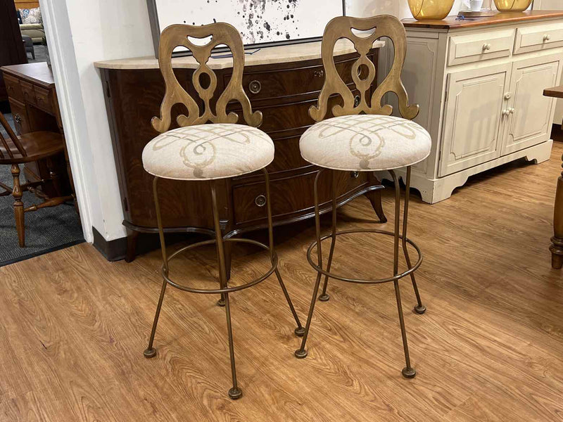 Pair of Gold and Cream Swivel Bar Stools