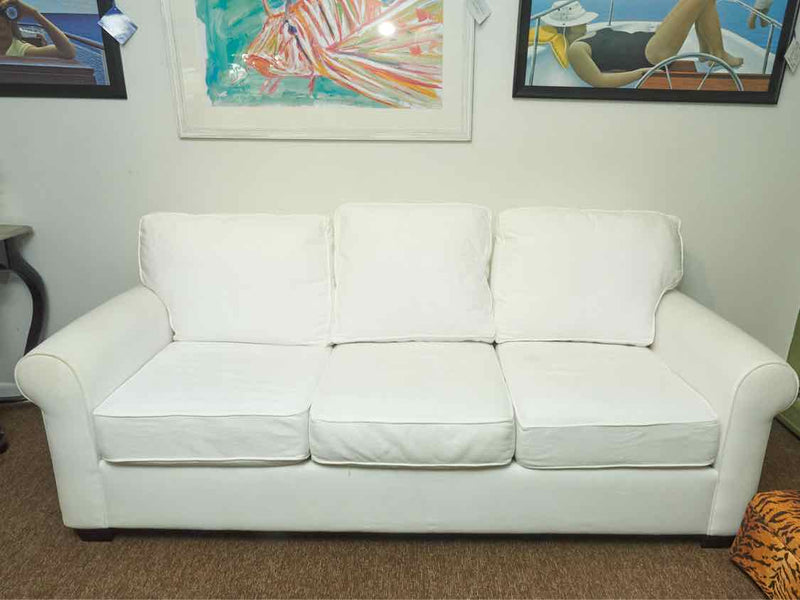 Crate & Barrel  White Cotton 3 Cushion Sofa