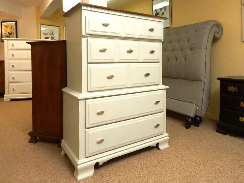 'Oyster Pearl' Finish Cherry Top 3 Over 2 Dental Molding Accent Chest