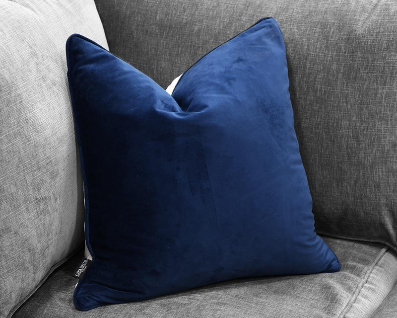 Casa Design Navy Velvet Accent Pillow with Cream Textured Back