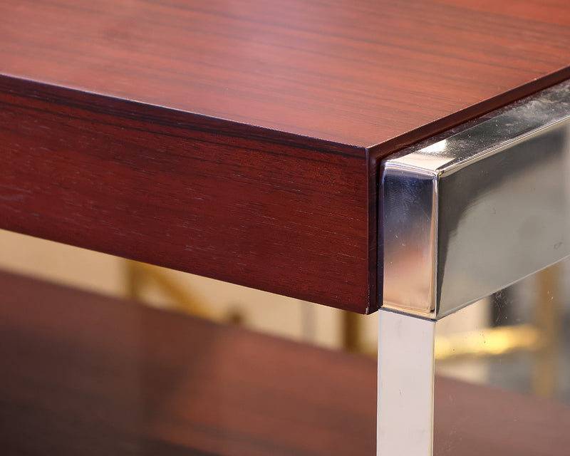 Mitchell Gold + Bob Williams Mahogany Storage Console.  Glass and Chrome Accents