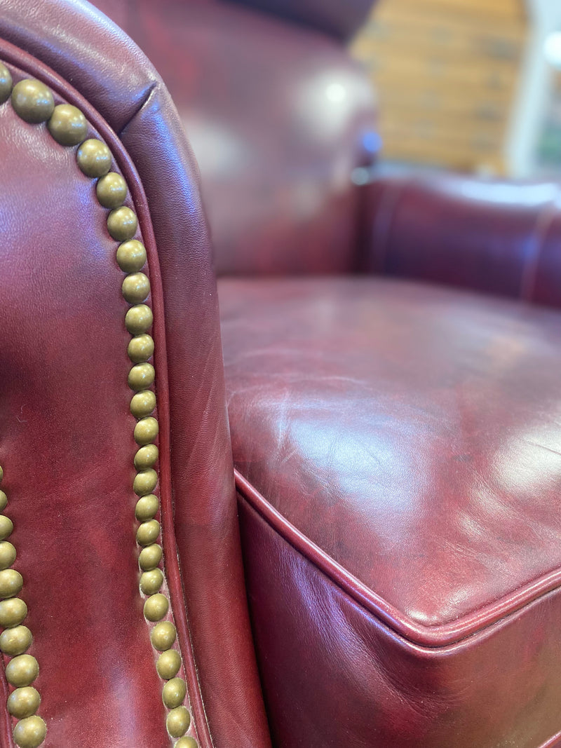 Hancock and Moore Oxblood Red Leather  Recliner with Brass Nailhead Trim