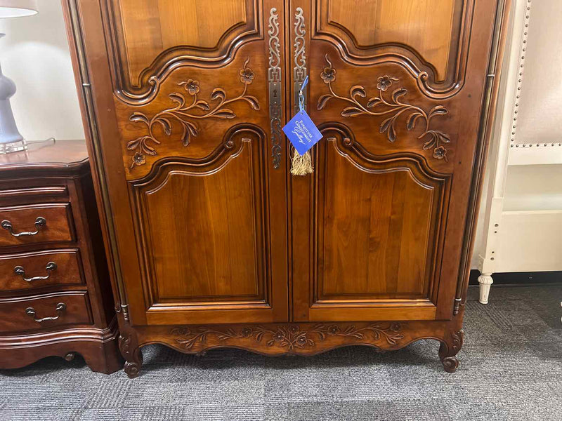 Carved Cherry Armoire w/ Floral Motif